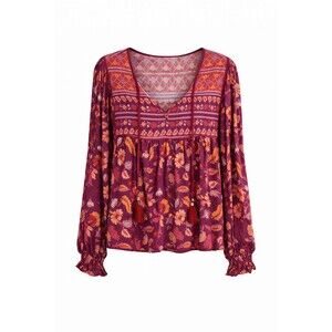 Harni Marlow Top Size 14 Bohemian Floral Multi Color Blouse NWT